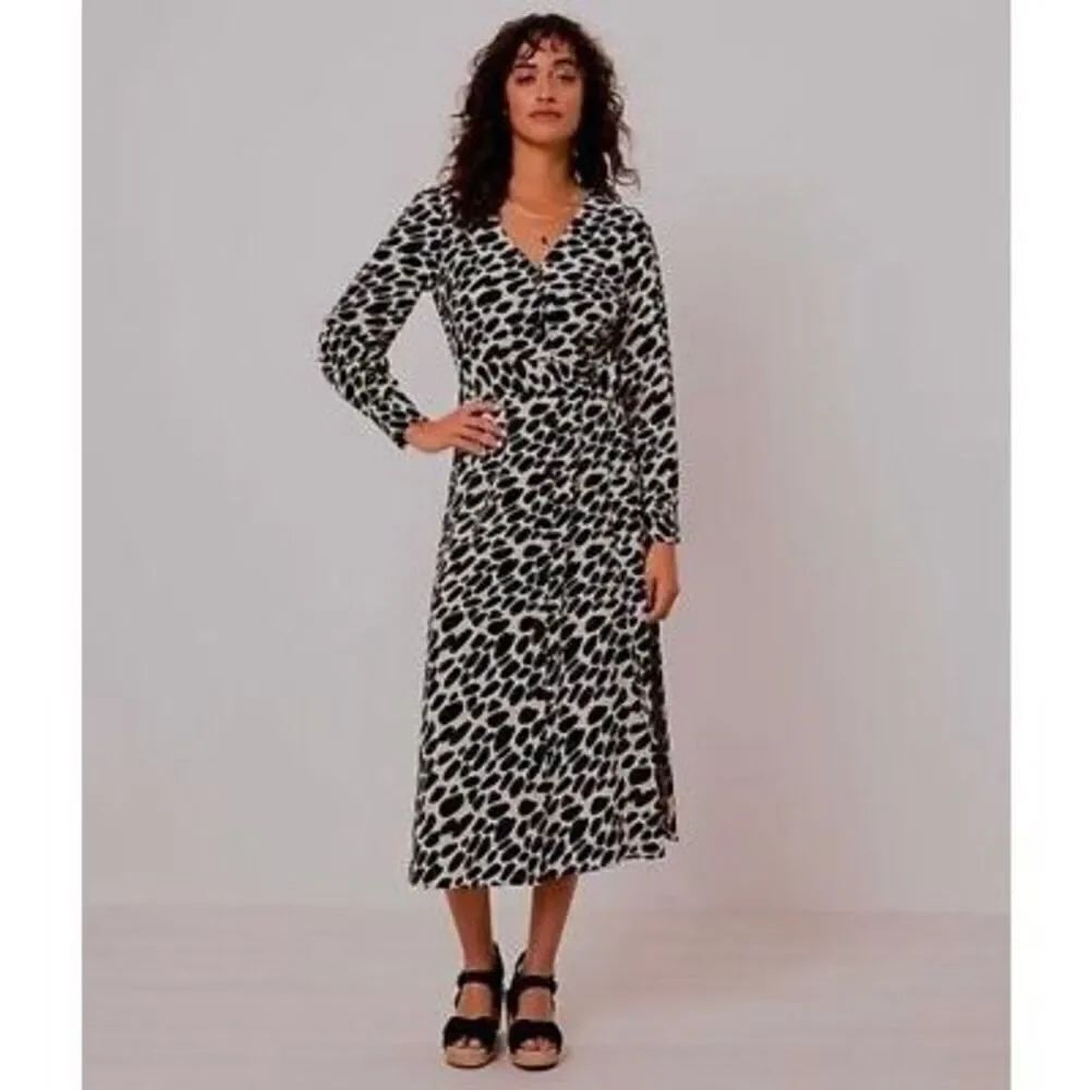 Talbots 12 Petite Animal Print Midi Dress Black Dalmatian Dot Elevated Casual